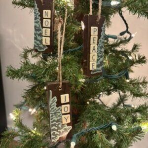 Handcrafted Recycled wood Christmas ornaments set of 3